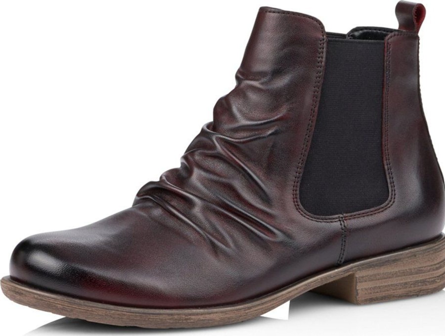 Women Remonte | Cristallino Wine Ruched Leather Chelsea Boot