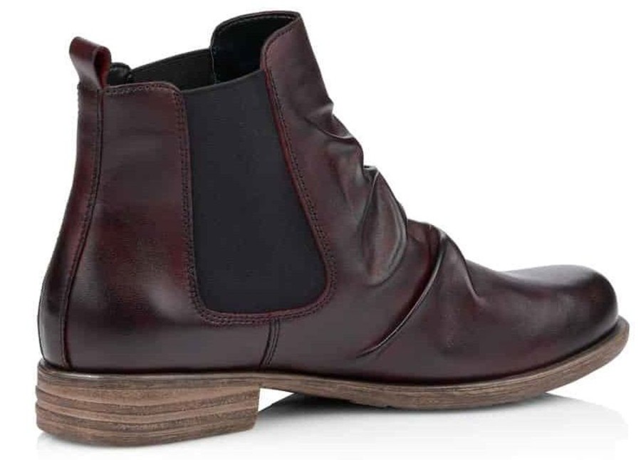 Women Remonte | Cristallino Wine Ruched Leather Chelsea Boot