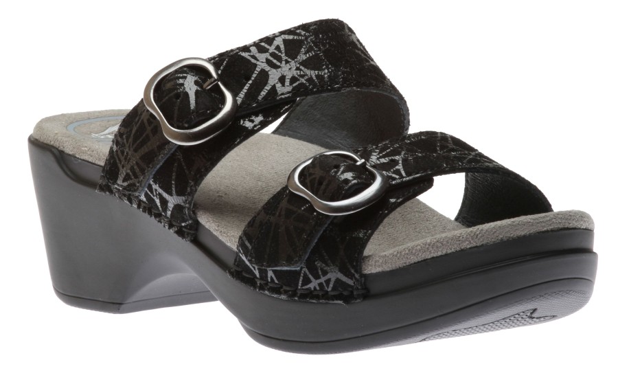 Women Dansko | Sophie Black Drizzle Suede Leather Slide Sandal