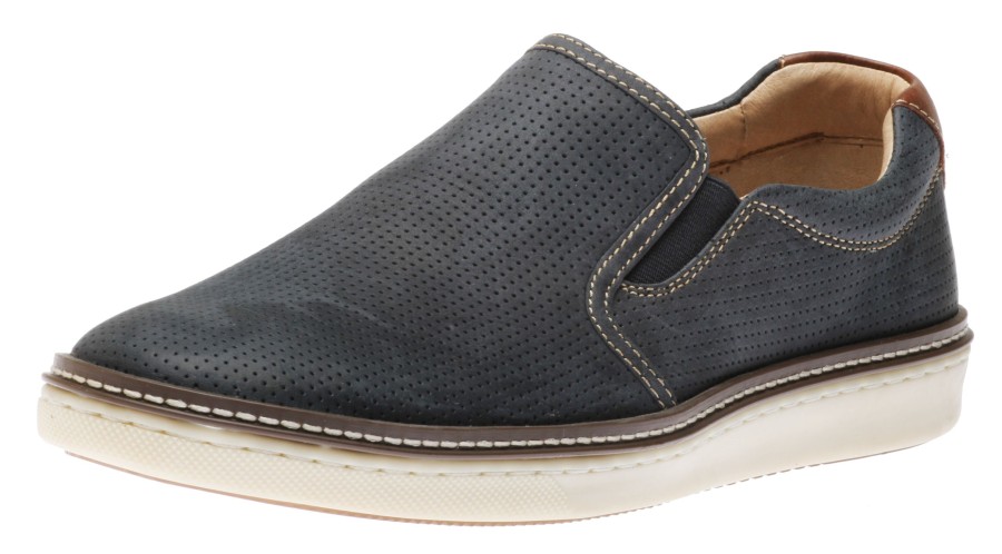 Men Johnston & M | Mcguffey Perforated Navy Leather Slip-On Sneaker