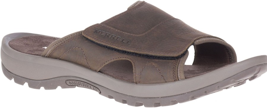 Men Merrell | Sandspur 2 Earth Brown Leather Slide Sandal