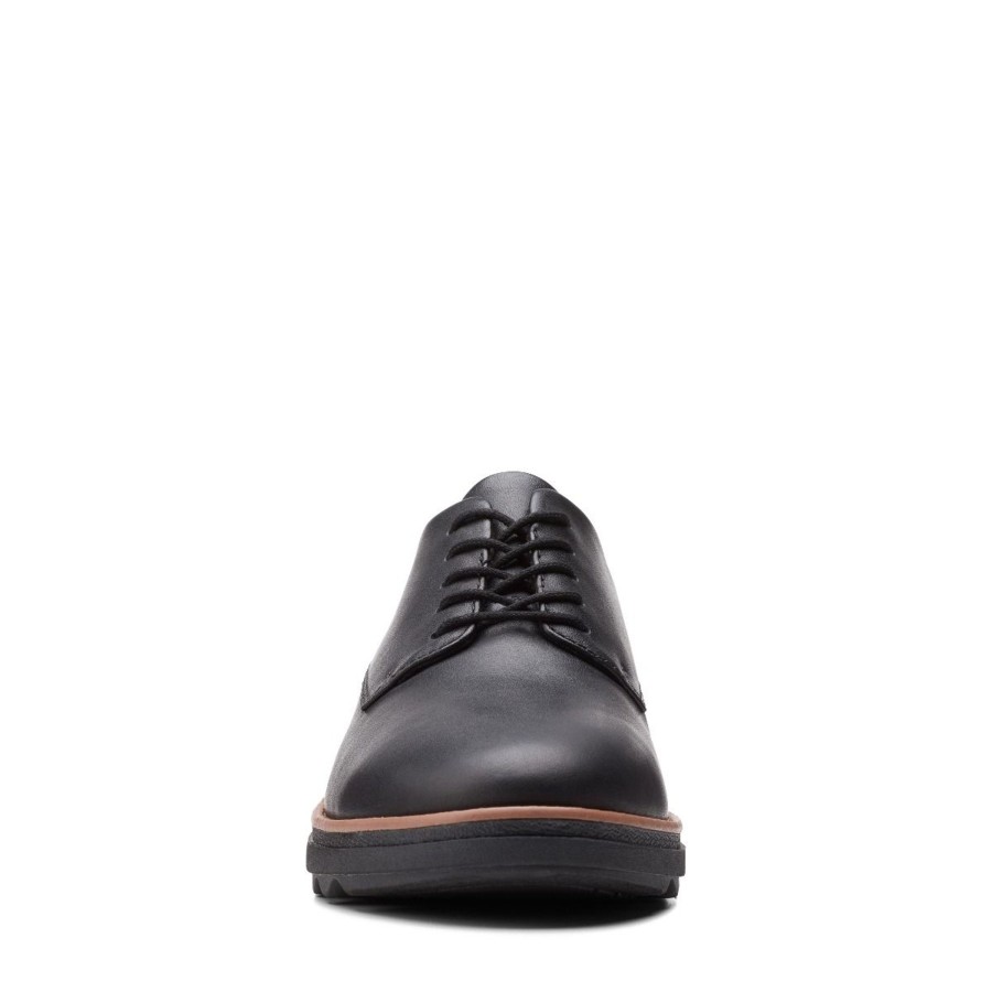 Women Clarks | Sharon Noel Black Leather Lace-Up Wedge Oxford