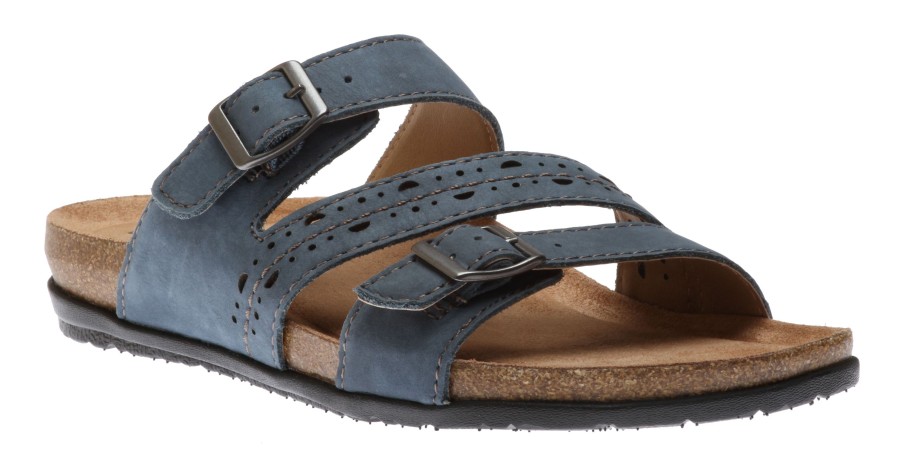 Women Earth | Felix Moroccan Blue Perforated Strappy Slide Sandal