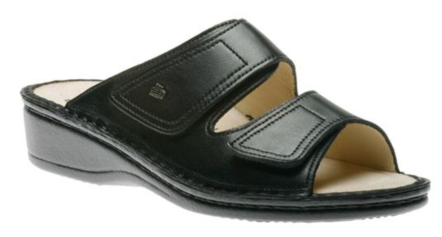 Women Finn Comfort | Jamaica Black Leather Slide Wedge Sandal