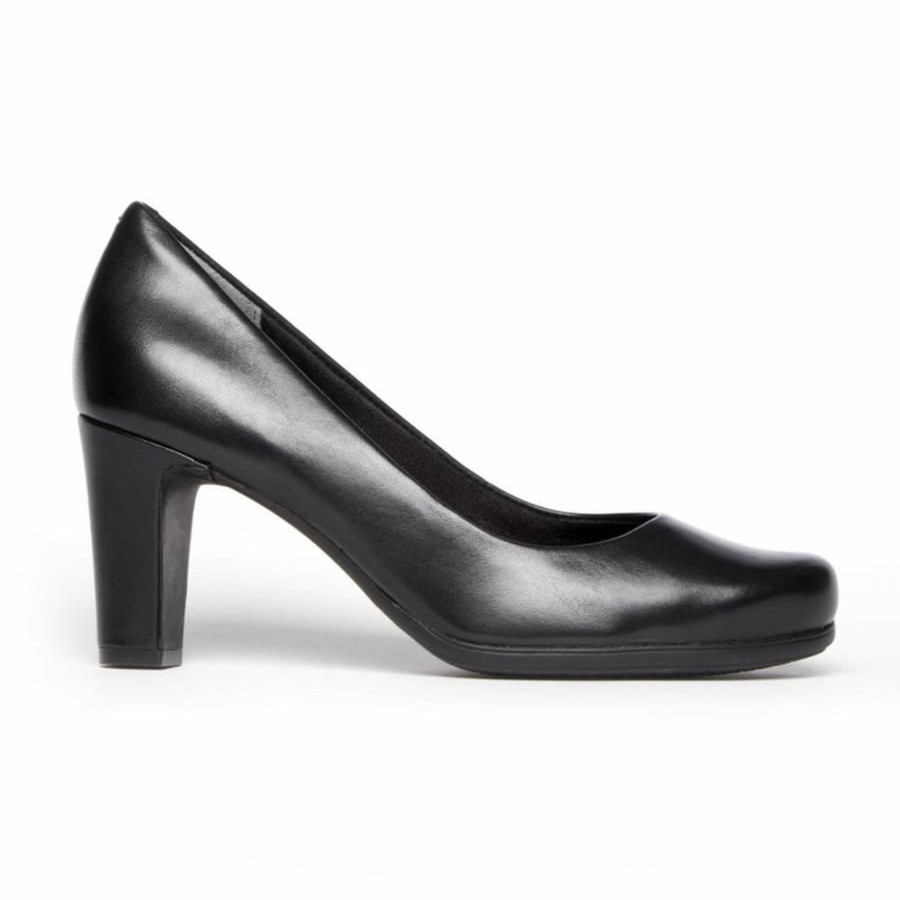 Women Rockport | Total Motion Black Leather Heel Dress Pump