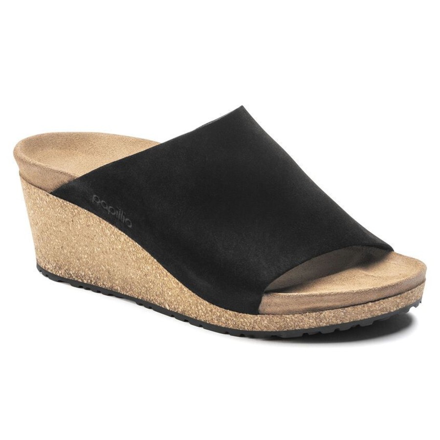 Women Papillio | Namica Black Suede Leather Slide Wedge Sandal