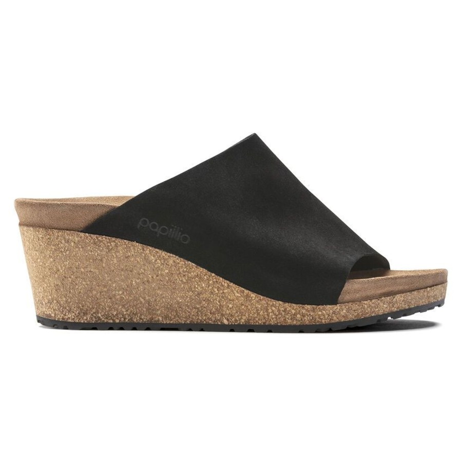 Women Papillio | Namica Black Suede Leather Slide Wedge Sandal