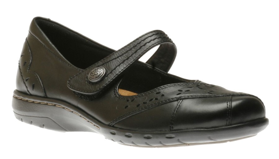 Women Cobb Hill | Petra Black Leather Mary Jane Flat