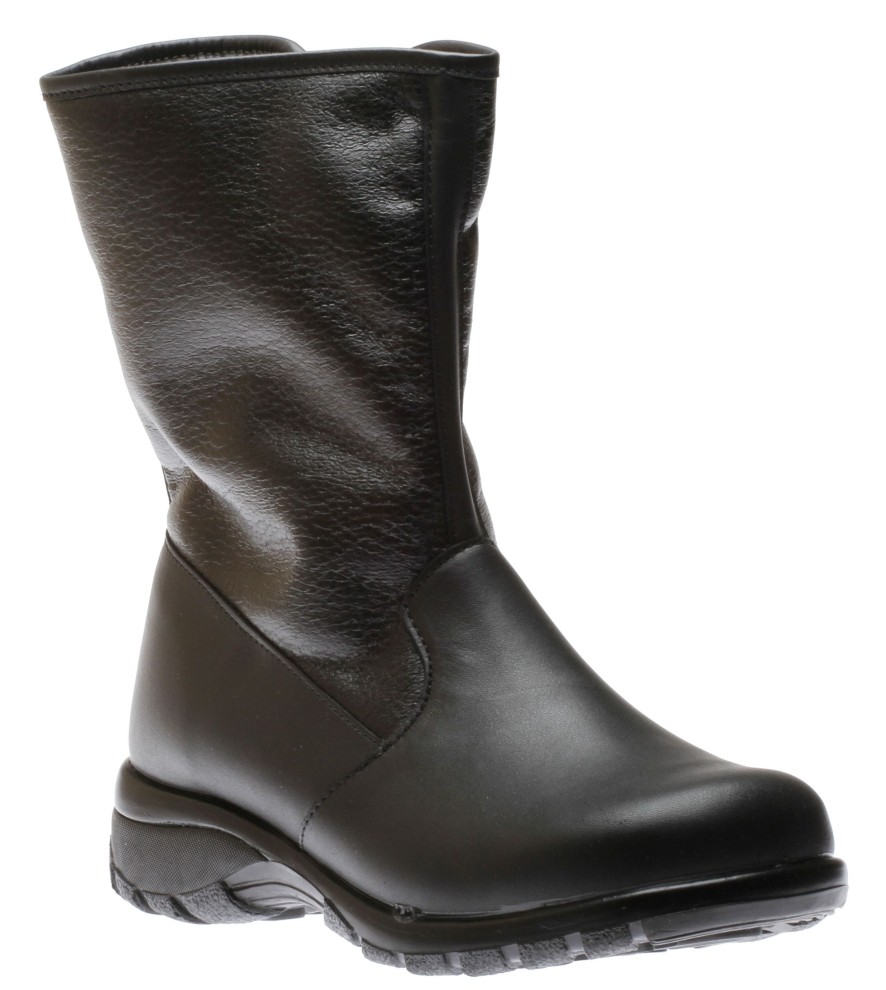 Women Toe Warmers | Shield Black Leather Mid-Calf Winter Boot