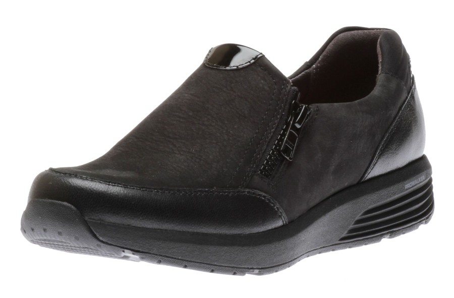 Women Rockport | Trustride Black Side Zipper Slip-On Sneaker