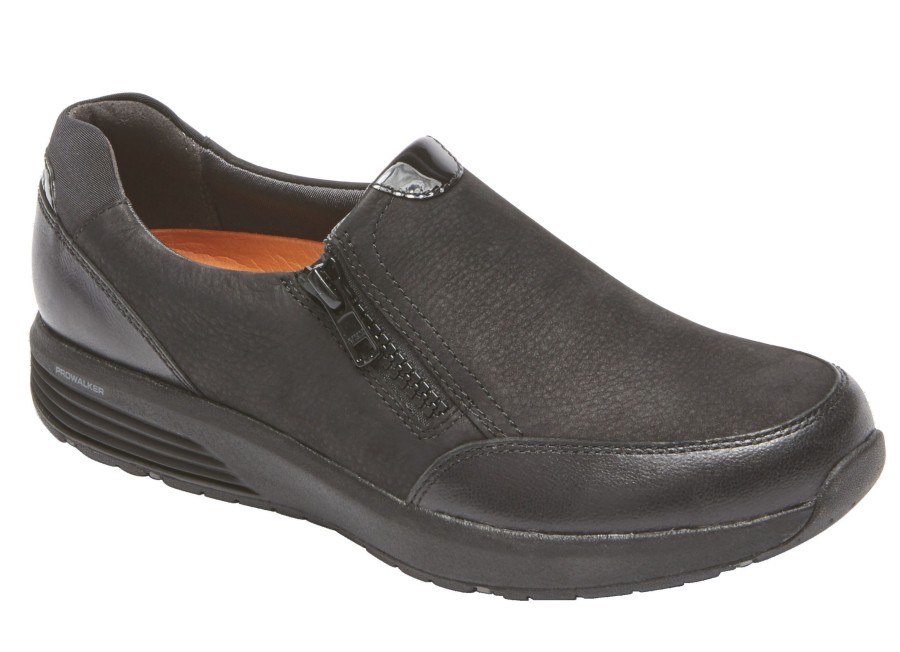 Women Rockport | Trustride Black Side Zipper Slip-On Sneaker