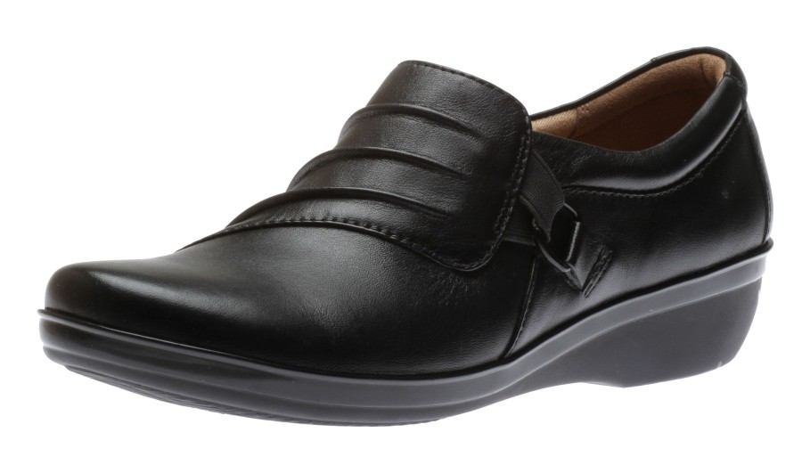 Women Clarks | Everlay Heidi Black Leather Slip-On