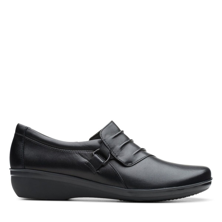 Women Clarks | Everlay Heidi Black Leather Slip-On