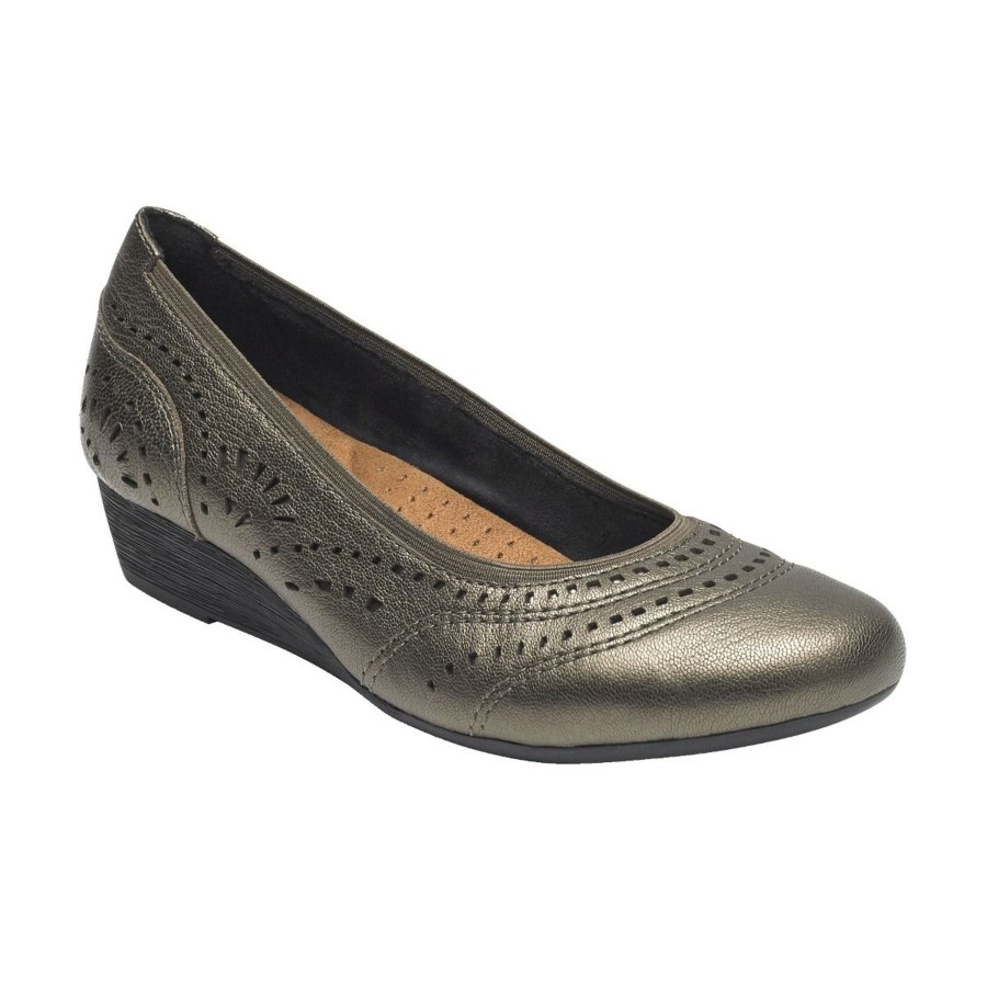 Women Rockport | Judson Metallic Perforated Leather Wedge Pump