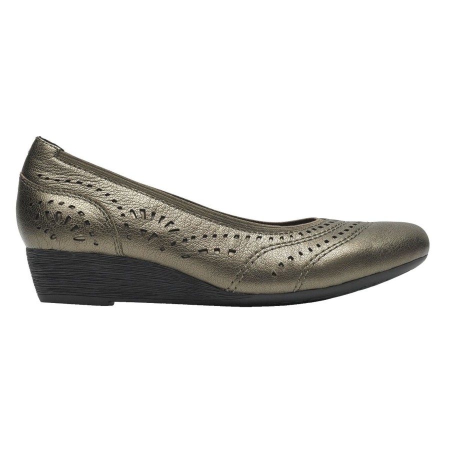 Women Rockport | Judson Metallic Perforated Leather Wedge Pump