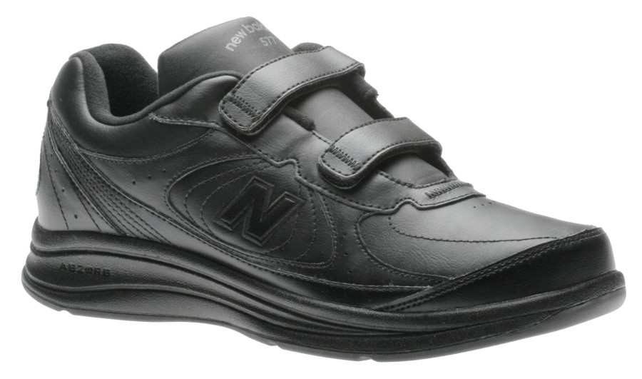 Men New Balance | Mw577Vk Black Leather Velcro Walking Shoe