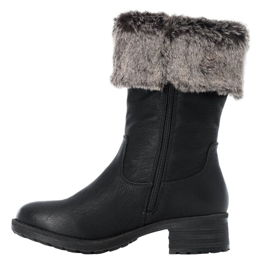 Women Rieker | Belinga Black Faux Fur Trim Boot