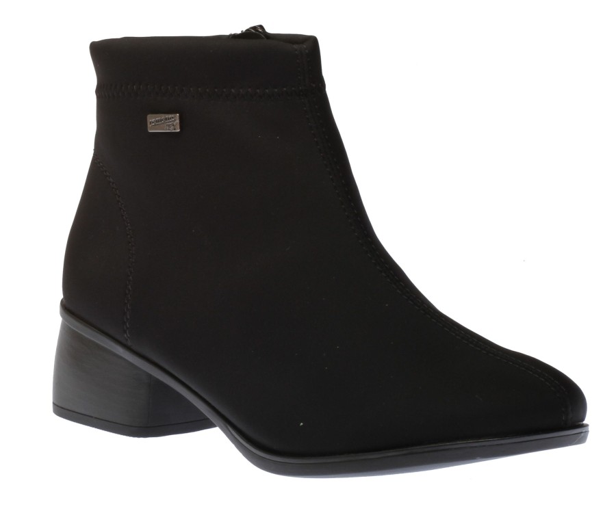 Women Remonte | Stretch Black Zipper Water-Resistant Ankle Boot