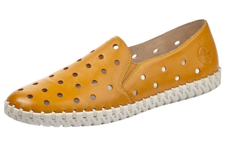 Women Rieker | Newark Yellow Perforated Leather Loafer