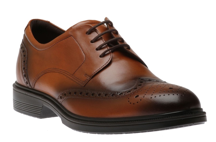 Men Ecco | Lisbon Amber Brown Leather Brogue Dress Shoe