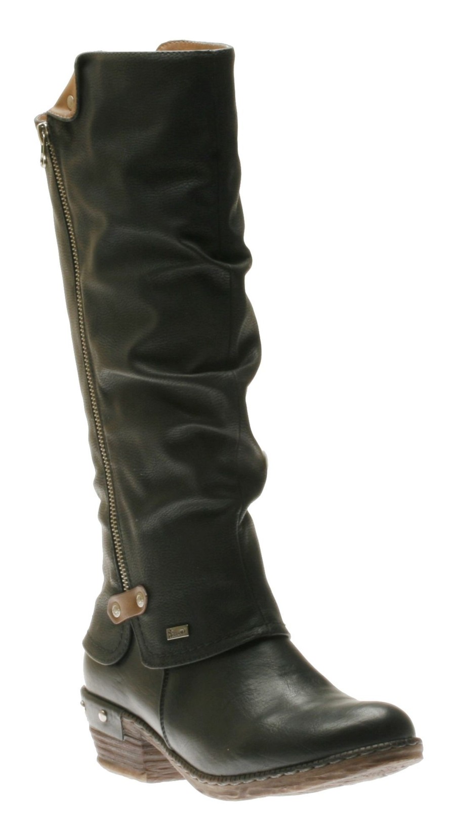 Women Rieker | Genf Black Ruched Tall Winter Boot