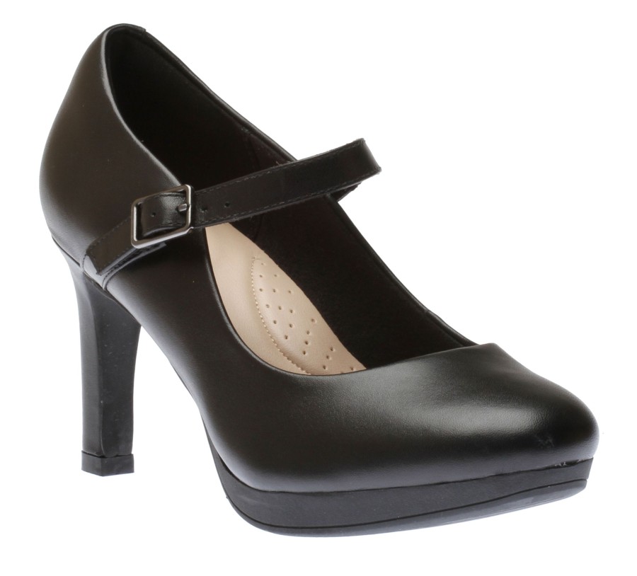 Women Clarks | Ambyr Shine Black Leather Mary Jane Heel Pump