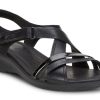 Women Ecco | Felicia Sandal Black Leather Adjustable Strap Wedge Sandal