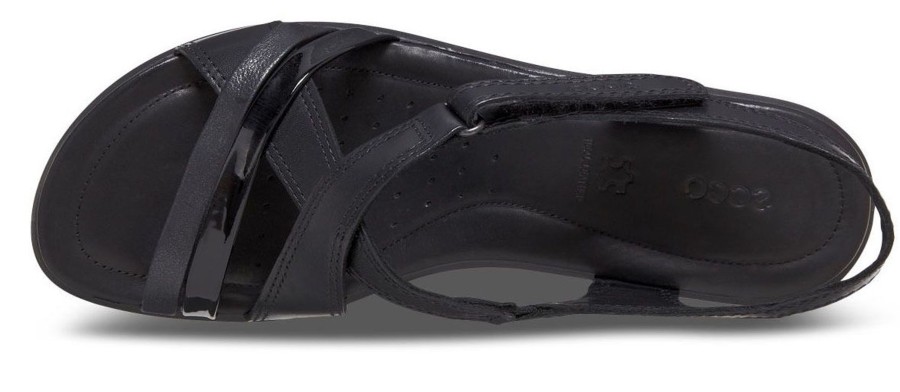 Women Ecco | Felicia Sandal Black Leather Adjustable Strap Wedge Sandal