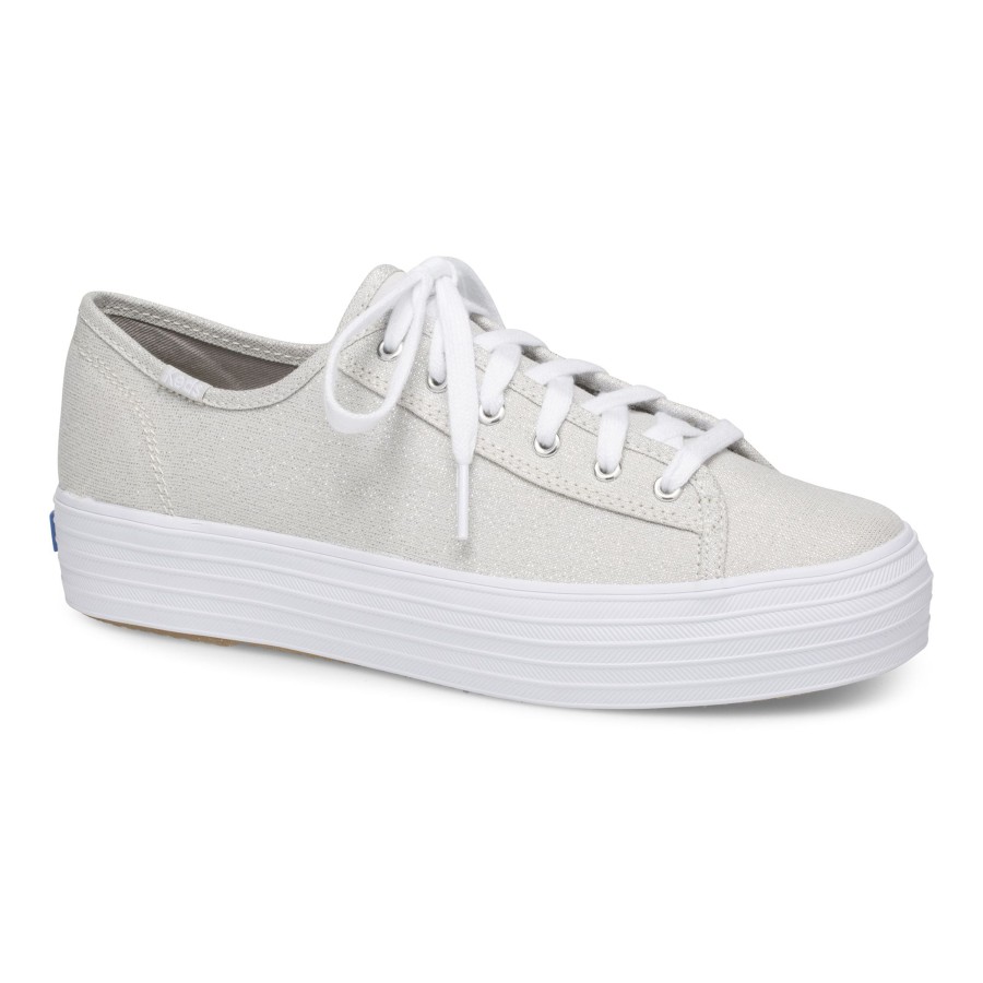 Women Keds | Triple Kick Silver Lace-Up Platform Tennis Sneaker