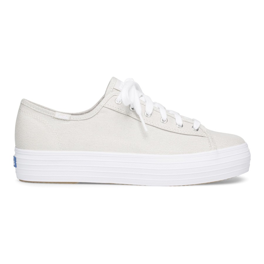 Women Keds | Triple Kick Silver Lace-Up Platform Tennis Sneaker