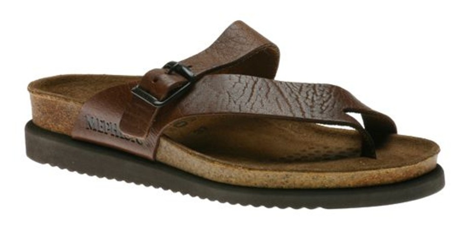 Women Mephisto | Helen Desert Brown Leather Thong Sandal