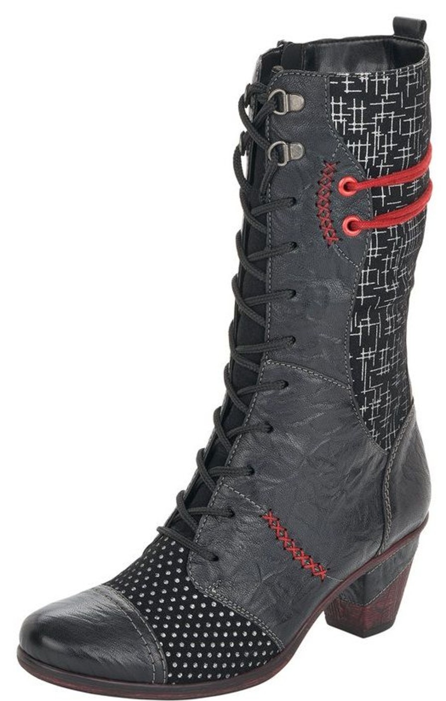 Women Remonte | Ottawa Black Red Mid-Calf Boot