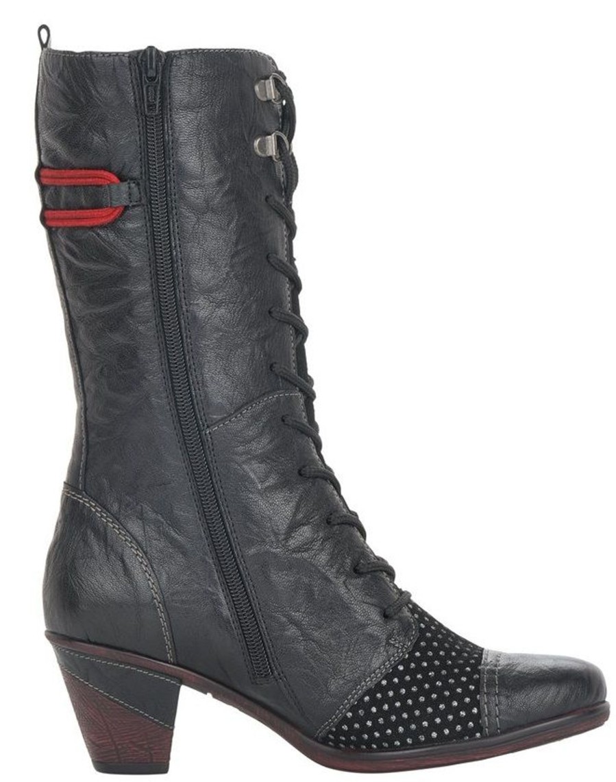 Women Remonte | Ottawa Black Red Mid-Calf Boot