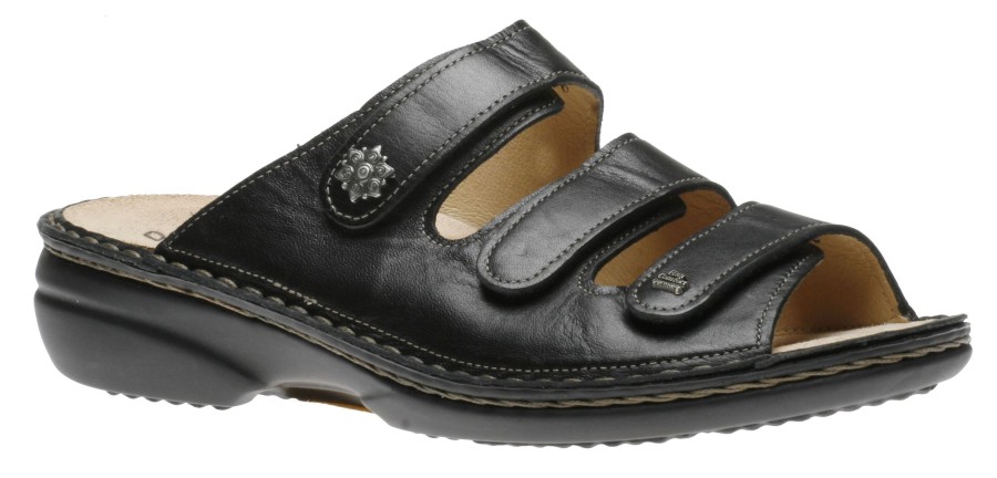 Women Finn Comfort | Menorca Black Leather Slide Sandal