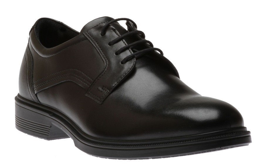 Men Ecco | Lisbon Black Leather Lace-Up Plain Toe Dress Shoe