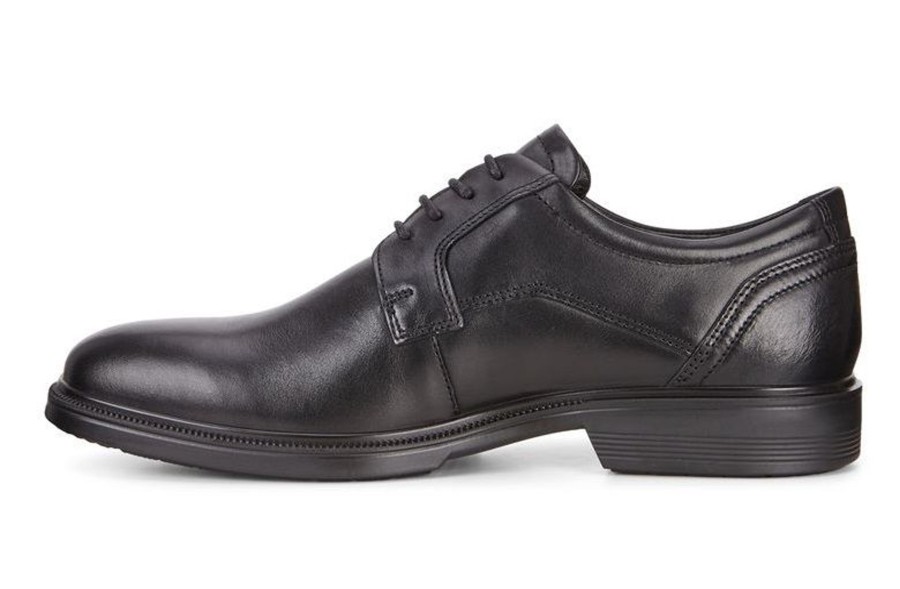 Men Ecco | Lisbon Black Leather Lace-Up Plain Toe Dress Shoe