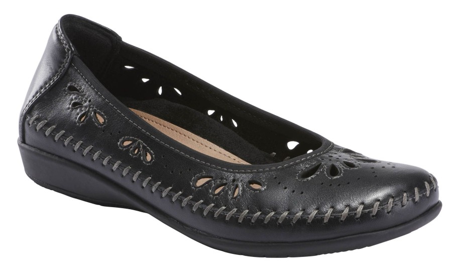 Women Earth | Alder Azza Black Perforated Leather Ballet Flat