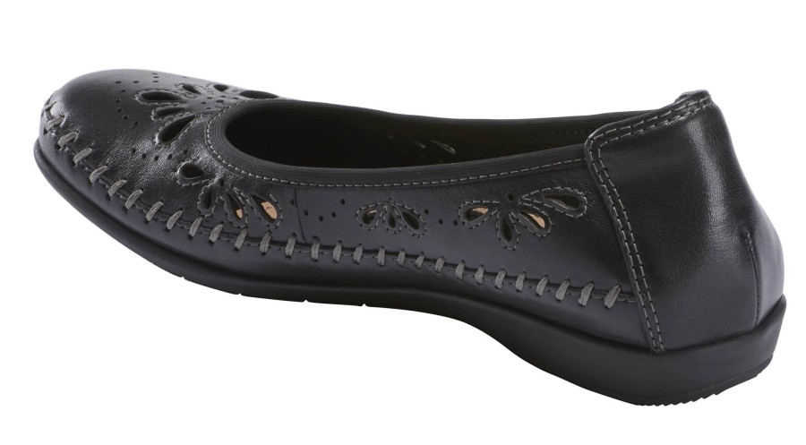 Women Earth | Alder Azza Black Perforated Leather Ballet Flat