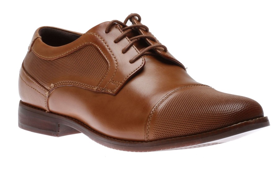 Men Rockport | Saxxen Cognac Brown Leather Wingtip Oxford Dress Shoe