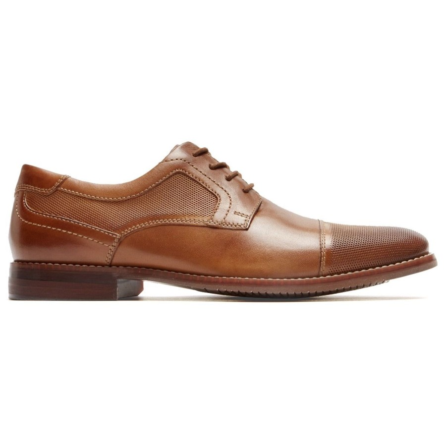 Men Rockport | Saxxen Cognac Brown Leather Wingtip Oxford Dress Shoe