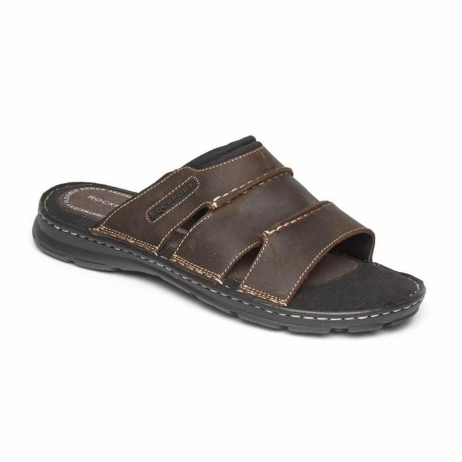 Men Rockport | Darwyn Brown Leather Slide Sandal