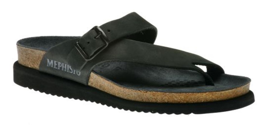 Women Mephisto | Helen Black Nubuck Leather Thong Sandal