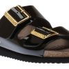 Women Mephisto | Hester Black Patent Gold Buckle Slide Sandal