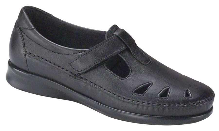 Women SAS Shoes | Roamer Black Leather Slip-On Loafer