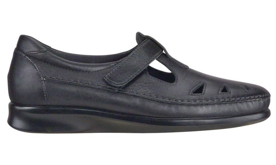 Women SAS Shoes | Roamer Black Leather Slip-On Loafer