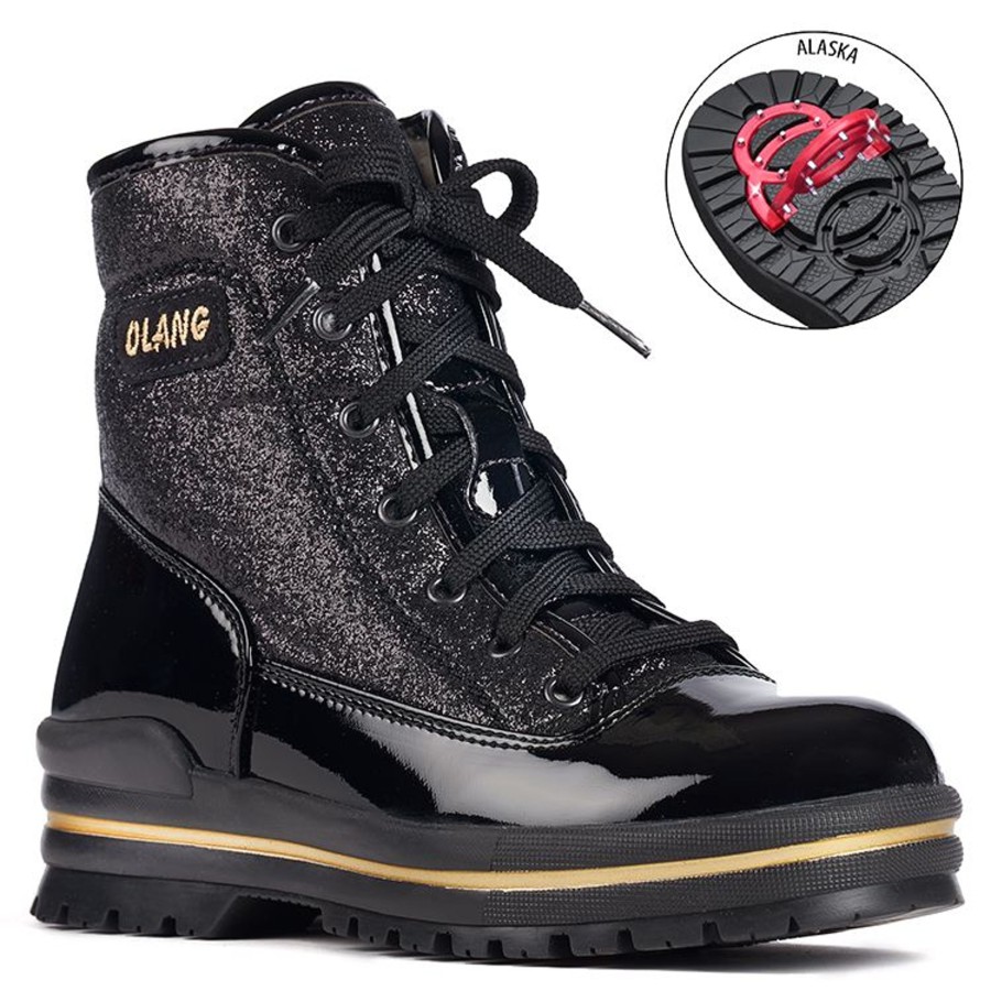 Women Olang | Pop Black Glitter Lace-Up Winter Boot