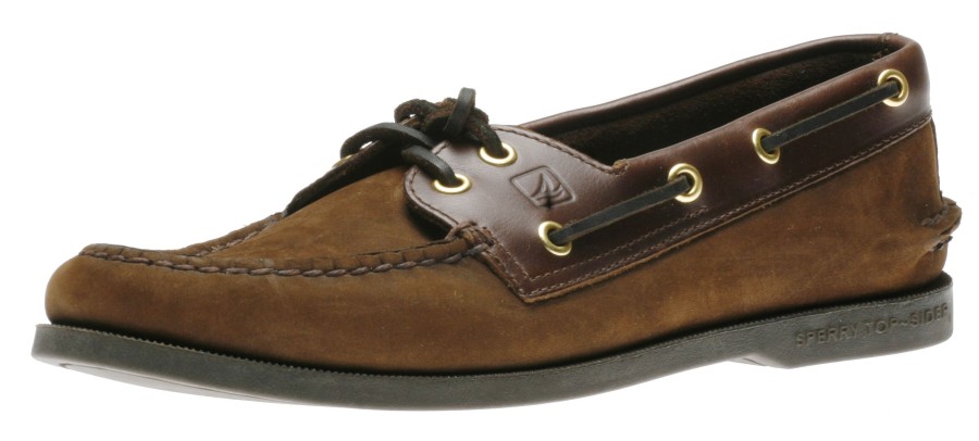 Men Sperry | Men'S Authentic Original Brown Nubuck Leather Two Eye Boat Shoe