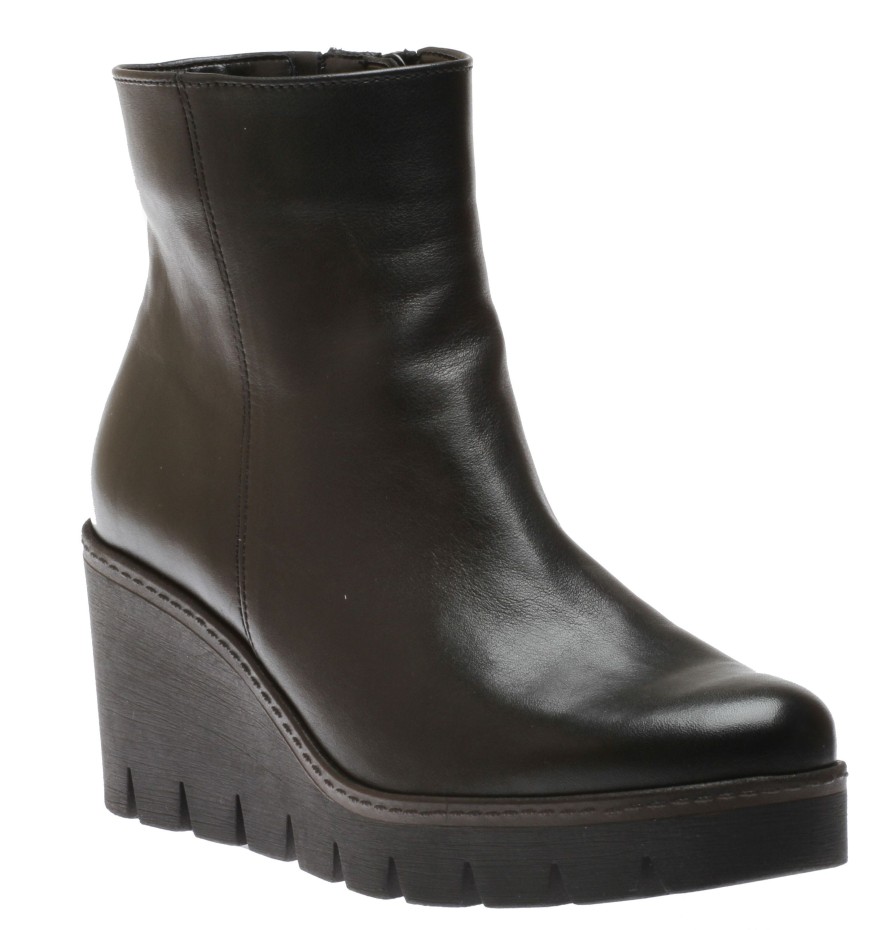 Women Gabor | 54.780.27 Black Leather Wedge Ankle Boot