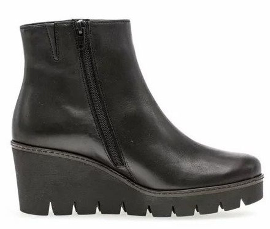 Women Gabor | 54.780.27 Black Leather Wedge Ankle Boot