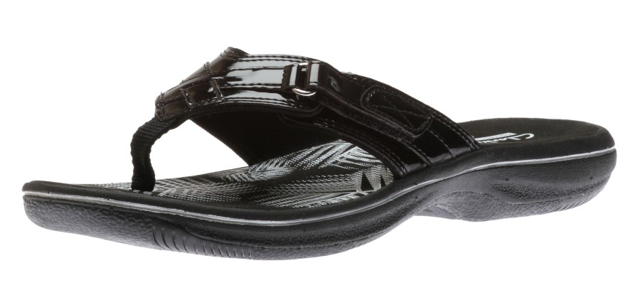 Women Clarks | Breeze Sea Black Patent Thong Sandal